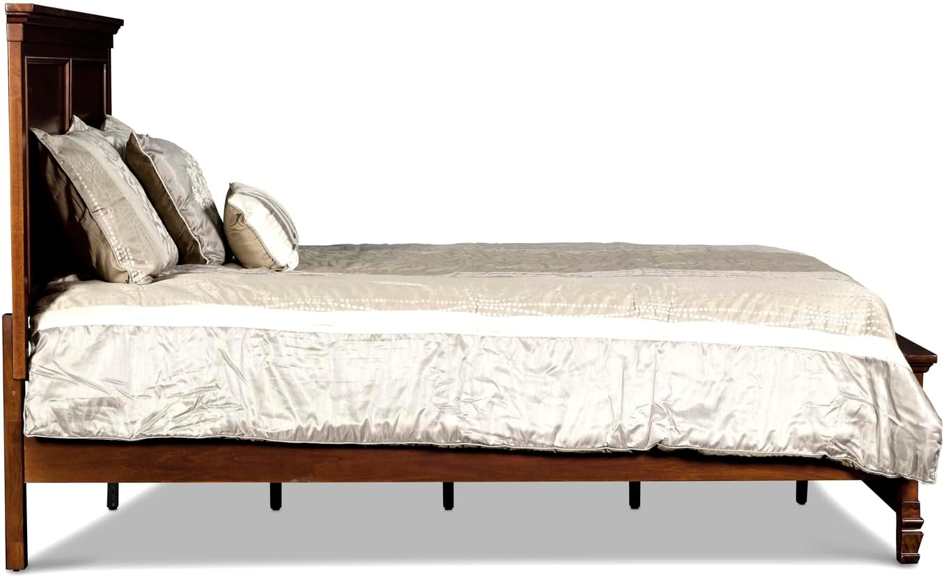HomeStock Wood Panel Bed with Headboard - Modern Bedroom Furniture Twin/Cherry Brown