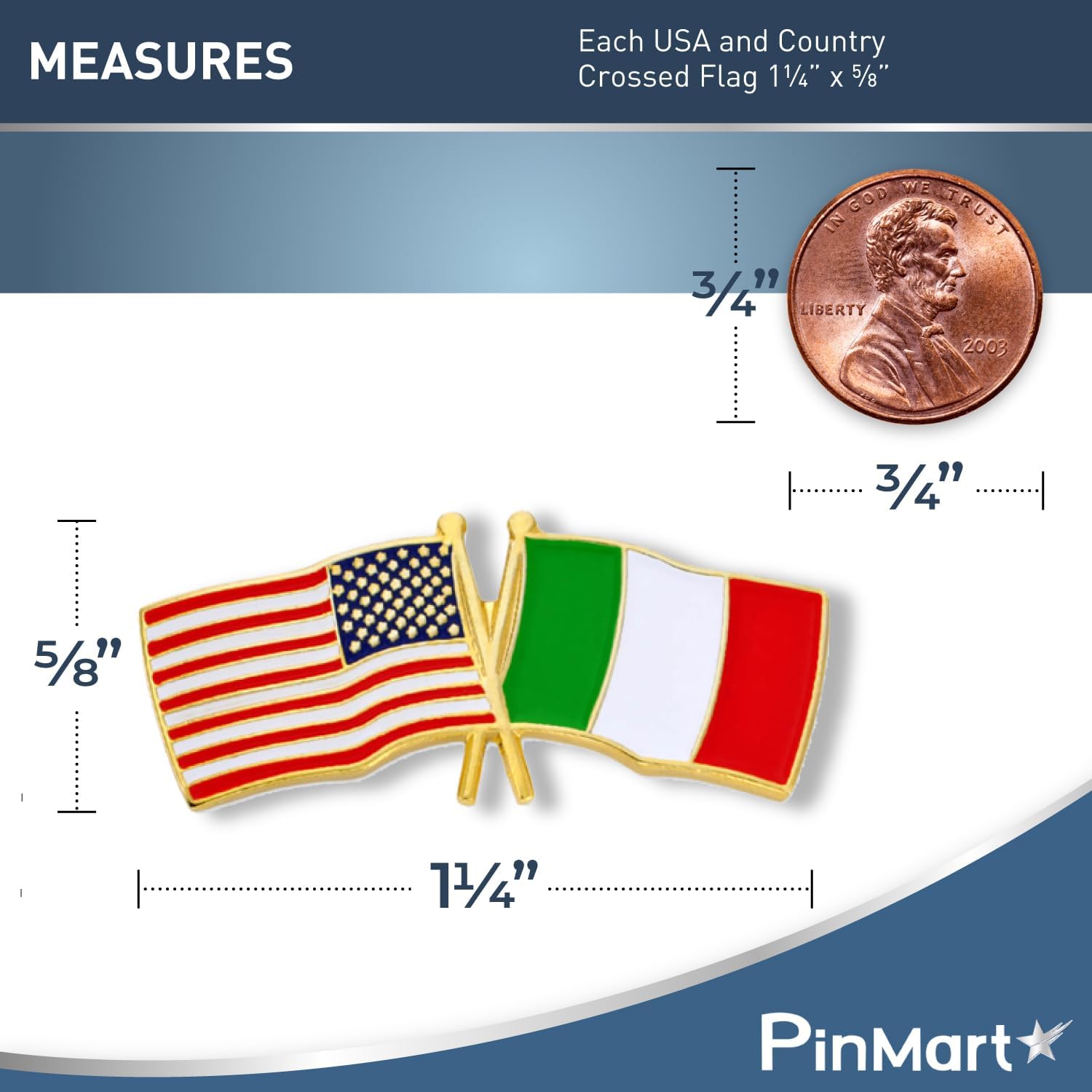 PinMart Crossed American Flag Lapel Pin - Gold Color Plated-Color Plated Enamel, USA and World Crossed Flag, Friendship & Unity, Hat, Jacket and Backpack Pins, Collectible, Patriotic Gift, Secure Clutch Back