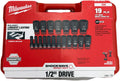 . Milwaukee 19 Pc. SHOCKWAVE Impact Duty 1/2' Drive SAE Deep 6 Point Socket Set