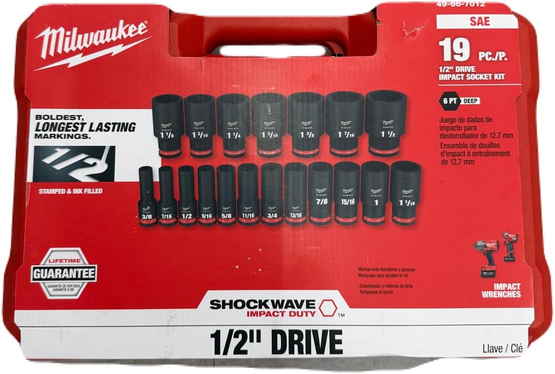 . Milwaukee 19 Pc. SHOCKWAVE Impact Duty 1/2' Drive SAE Deep 6 Point Socket Set