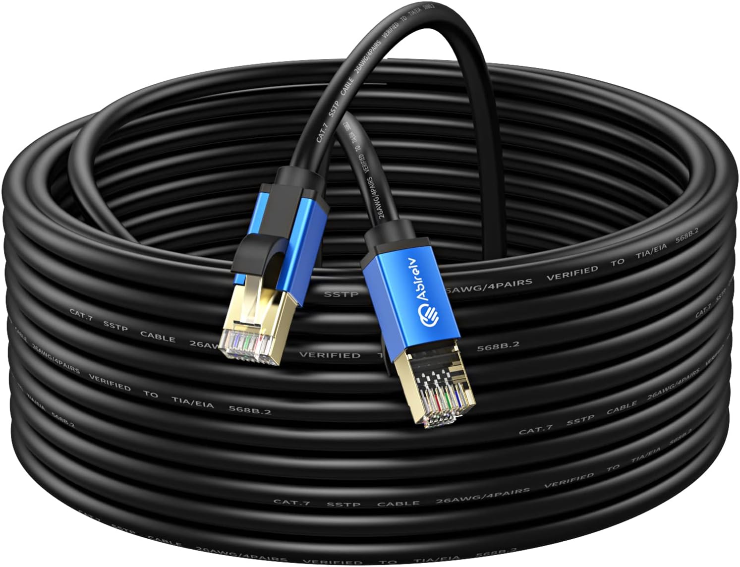 Cat7 Ethernet Cable Cat7 Outdoor Cable Triple Shielding SSTP 10Gbps 600MHz Ethernet Patch Cable for Modem Router LAN RJ45, UV/Water Proof, Direct Burial, PE Jacket (400FT)