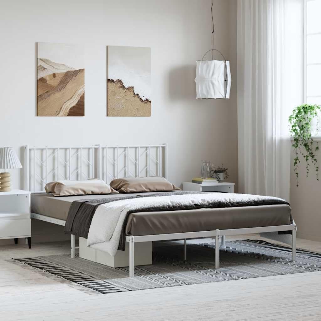 Sturdy Steel King Size Bed Frame with Headboard, 59 x 79 Inches in White Powder-Coated Finish, Traditional Design for Bedroom and Guest Room Furniture