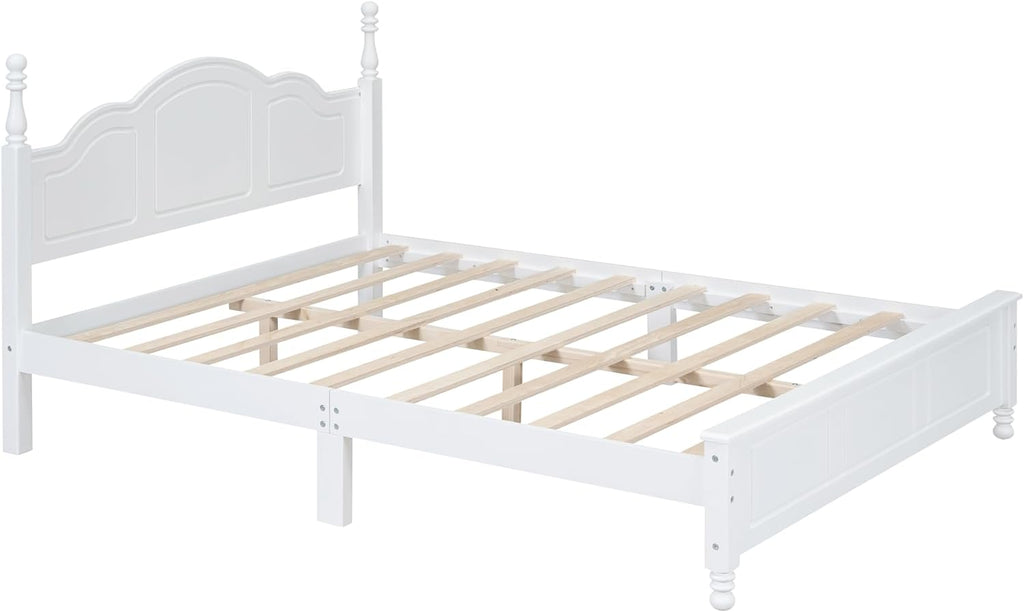 Full Size Bed Frame, Solid Wood Foundation, Classic Wood Platform Bed Frame, No Box Spring Needed, Strong Wooden Slats Support, Full, White