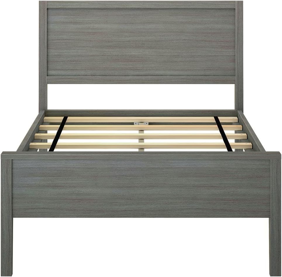 Plank+Beam Solid Wood Twin Bed Frame with Panel Headboard, Modern Twin Platform Bed with Wood Slat Support, No Box Spring Needed, Clay