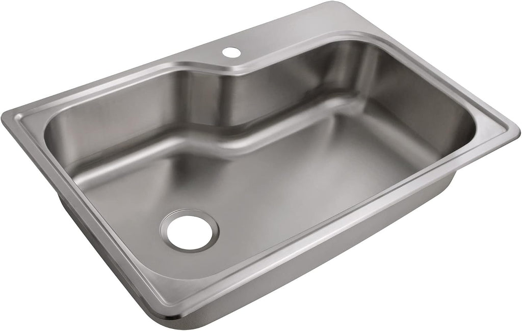 33-Inch Handmade Stainless Steel Single Bowl Drop-In Kitchen Sink, 18-Gauge with Single-Hole Faucet Compatibility – Design House, 113118