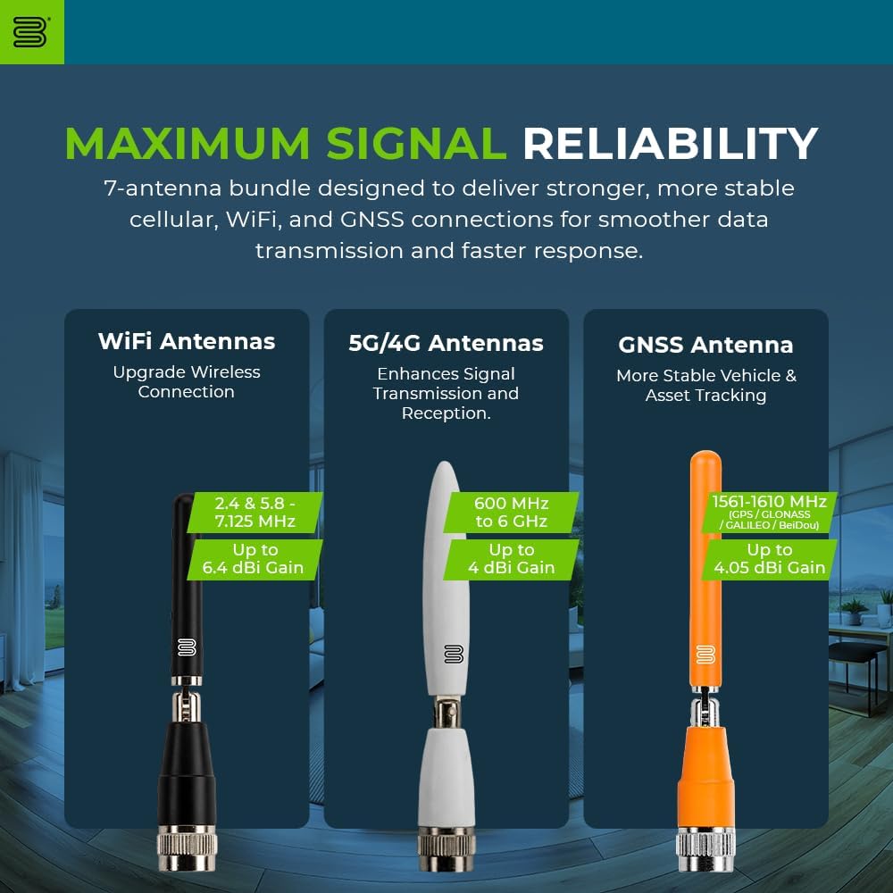 Bolton Dart Antenna Upgrade Kit | 7 Antenna Bundle | 4X 5G/4G LTE Cellular, 2X WiFi, 1x GNSS | Compact, High-Performance Antennas for Cellular Routers (4 Cell 2 WiFi 1 GPS Black)