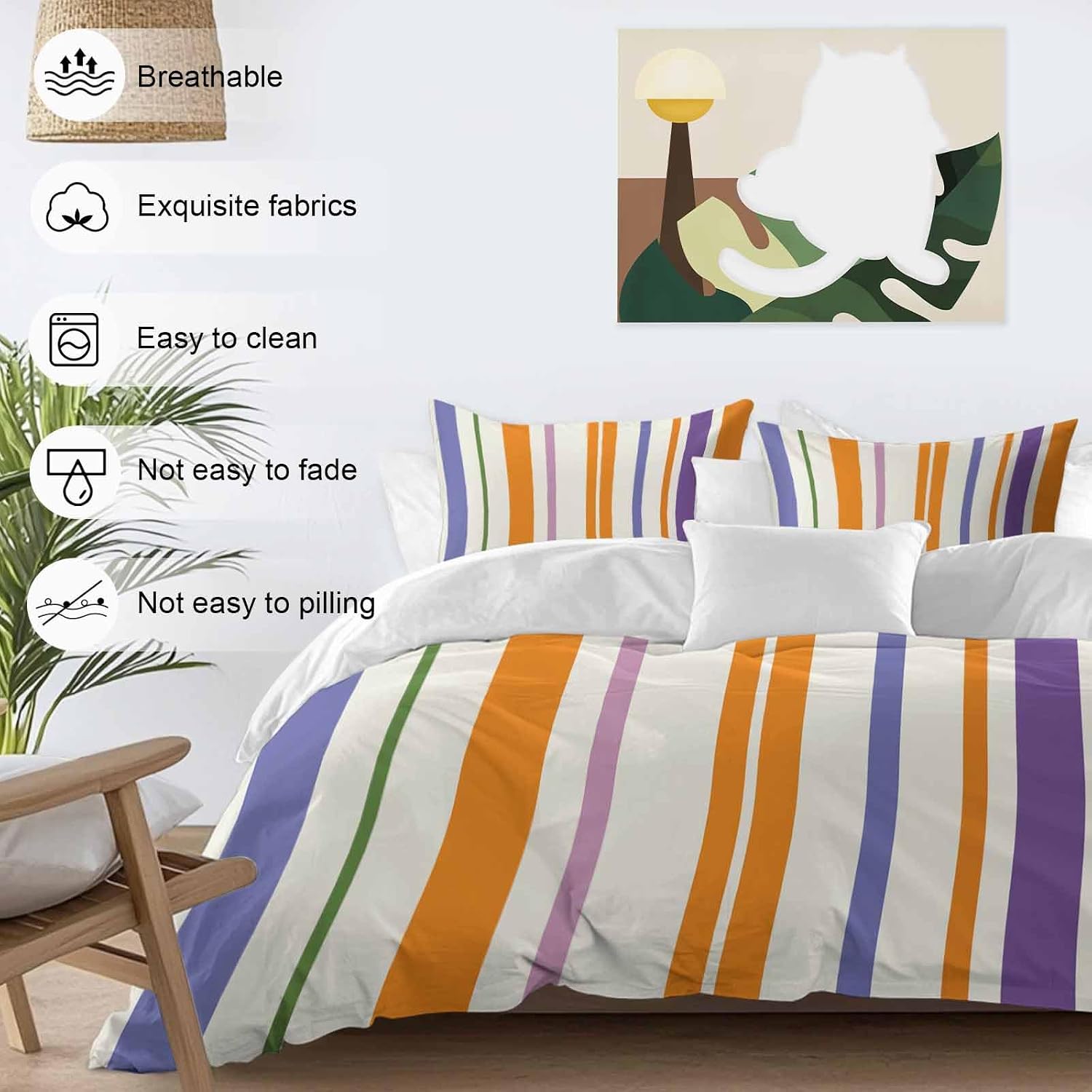 Prime Leader Abstract Basics Pattern Duvet Cover Set Queen Size 4 Pieces Colorful Stripes Modern Style Bedding Set with Zipper Closure, 1 Comforter Cover 92x106 Inches 1 Flat Sheet & 2 Pillow Cases