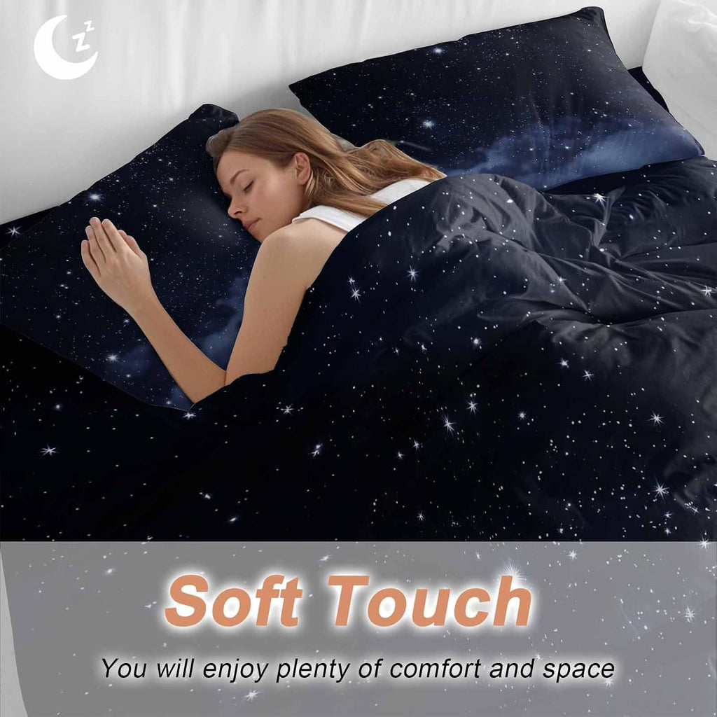 Prime Leader Starry Sky Duvet Cover Set Queen Size 4 Pieces Dreamlike Night Universe Gradient Bedding Set with Zipper Closure, 1 Comforter Cover 92x106 Inches 1 Flat Sheet & 2 Pillow Cases
