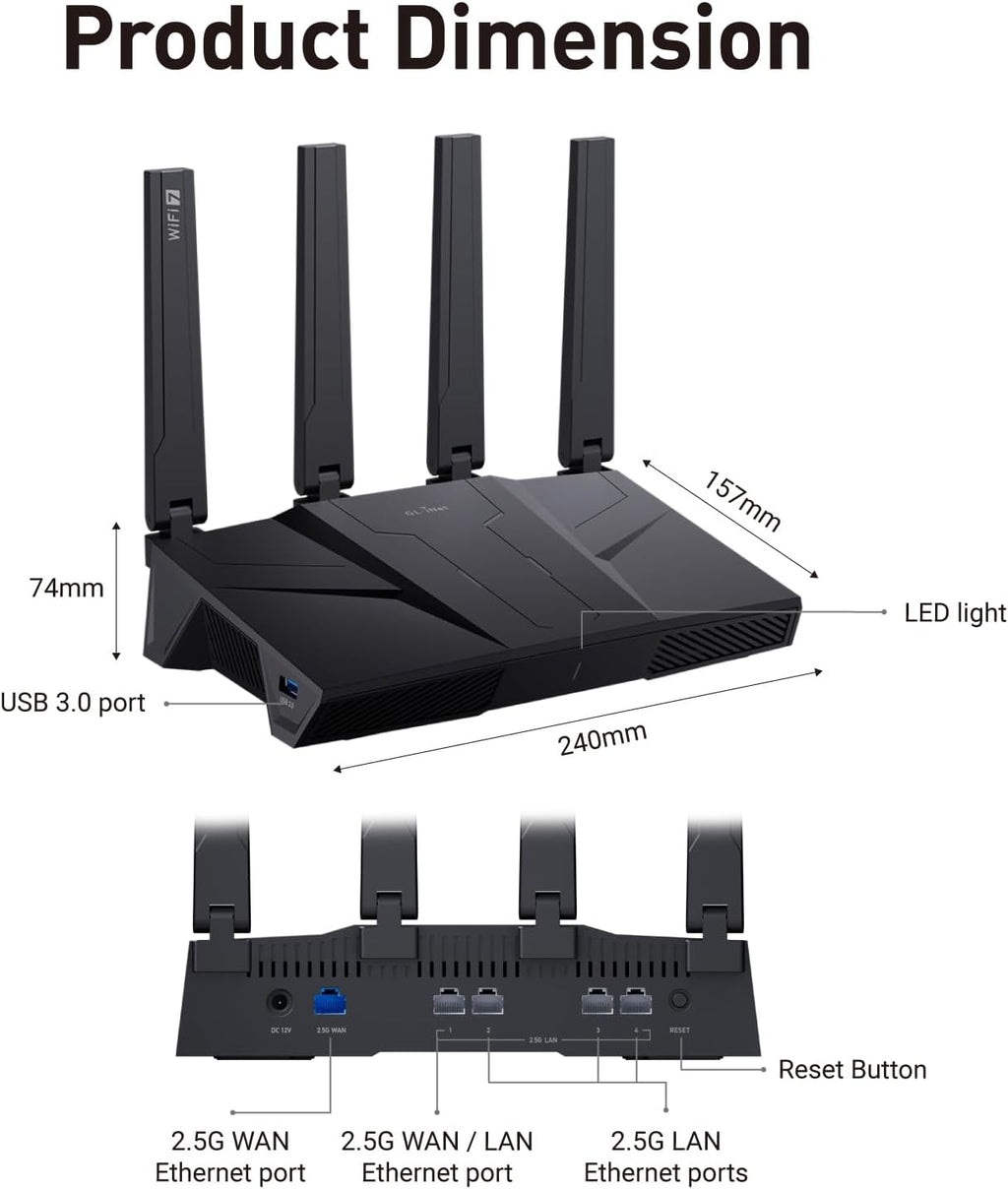 GL.iNet GL-MT3600BE (Beryl 7) Portable Travel Router & GL.iNet GL-BE9300 (Flint 3) Tri-Band WiFi 7 Router