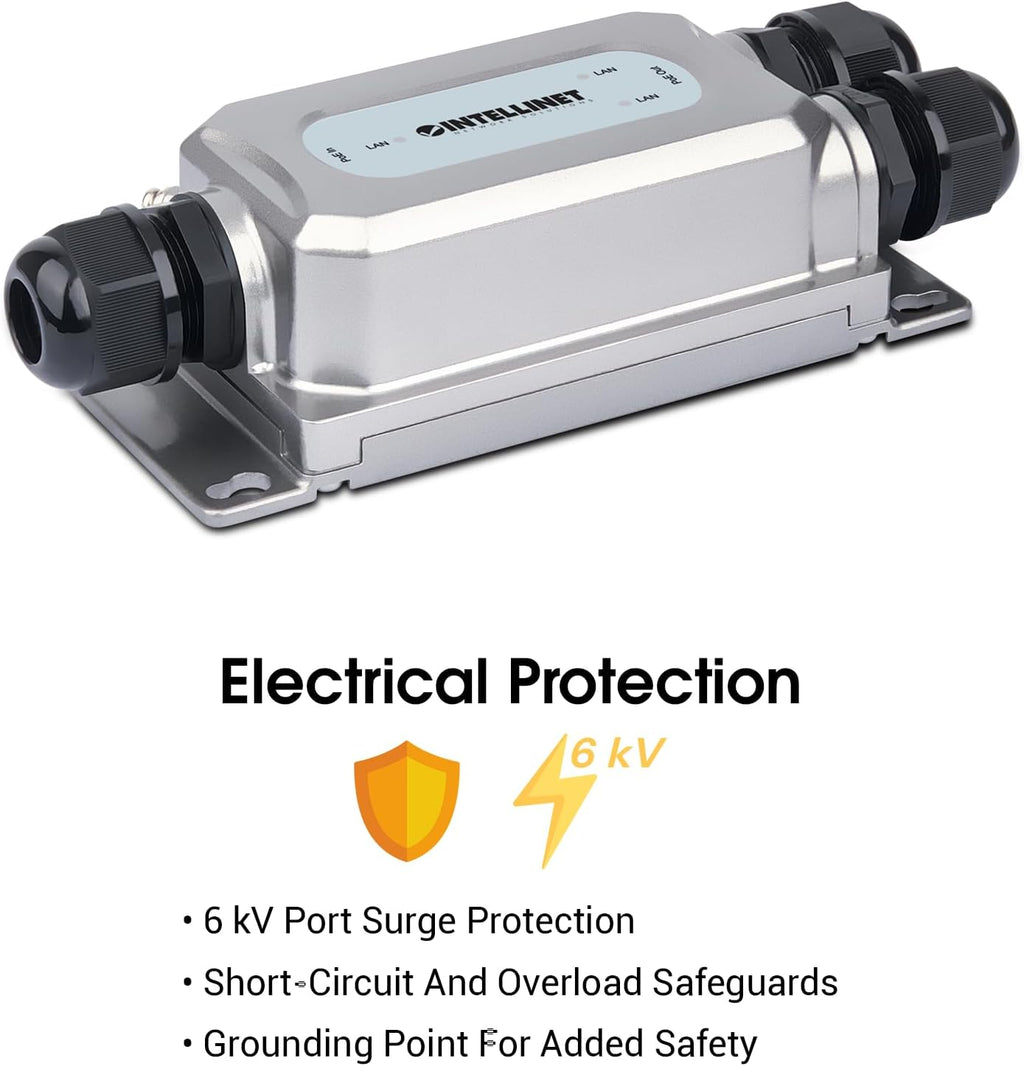 Intellinet 2-Port Gigabit PoE++ Extender Outdoor, 60W Power Budget, 30W Out Per Port, IP67 & IK10, Ultra POE Passthrough Switch-3 Yr Mfg Warranty