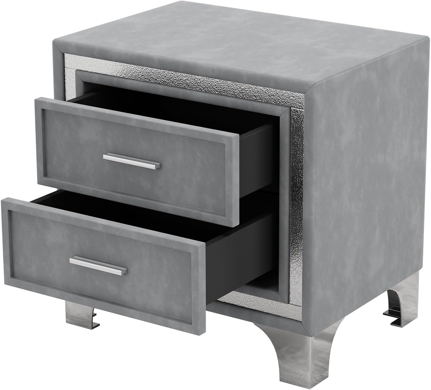 VilroCaz Elegant Velvet Design 3-Pieces Bedroom Sets, Modern Queen Size Platform Bed with 2 Nightstands, Bedside Table, Rivet Design Tufted Headboard