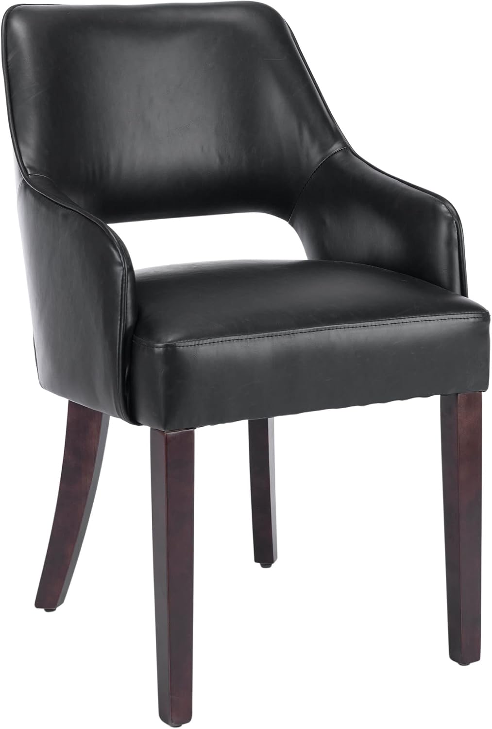 PU Leather Dining Chairs Set of 2, Solid Wood Kitchen Chair with Arms, Farmshouse Upholstered Dinner Chairs for Living Room/Dining Room/Bedroom/Restaurant, Black