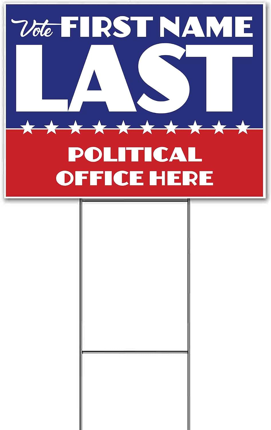 Vote Name Political Office Customizable (18' x 24') Yard Sign, Quantity Discounts, Multi-Packs, Includes Metal Step Stake, Bandit, New, Advertising, USA