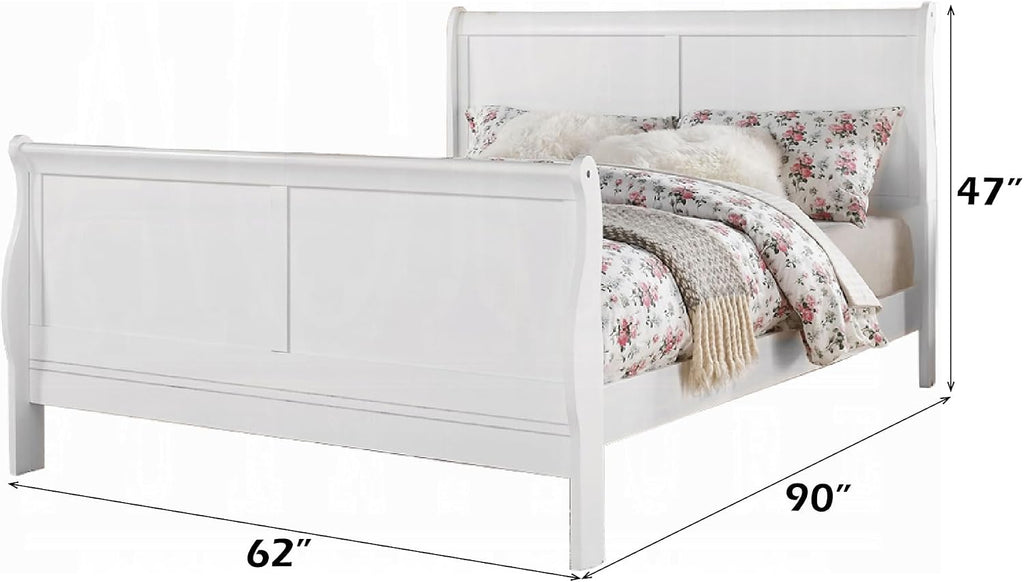 Elegant White Queen Sleigh Bed Frame with Tall Headboard and Footboard, Queen Size Platform Bedframe, Under Bed Storage Space, Strong Wooden Slats, Modern Mattress Foundation (Queen)