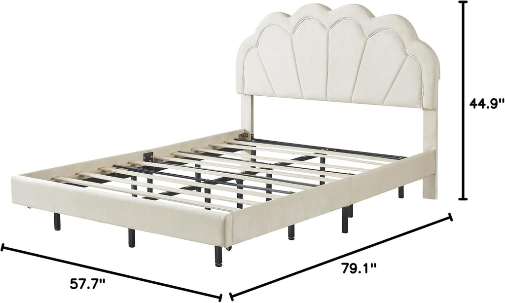 2-Pieces Bedroom Sets,Full Size Upholstered Led Platform Bed with Storage Ottoman,Easy to Assemble,No Box Spring Needed (Beige-4)