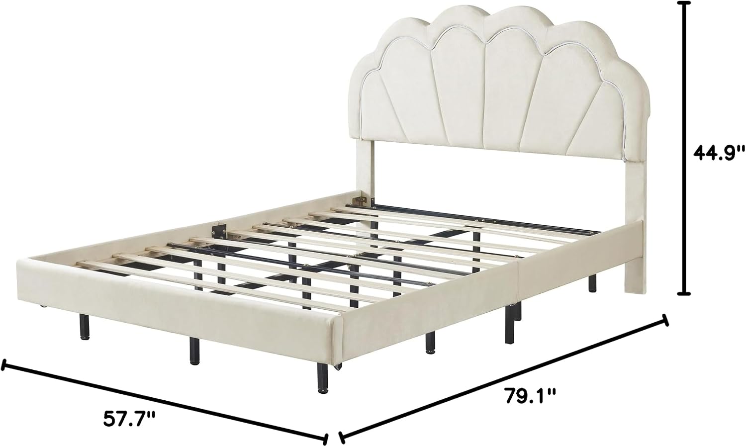 2-Pieces Bedroom Sets,Full Size Upholstered Led Platform Bed with Storage Ottoman,Easy to Assemble,No Box Spring Needed (Beige-4)