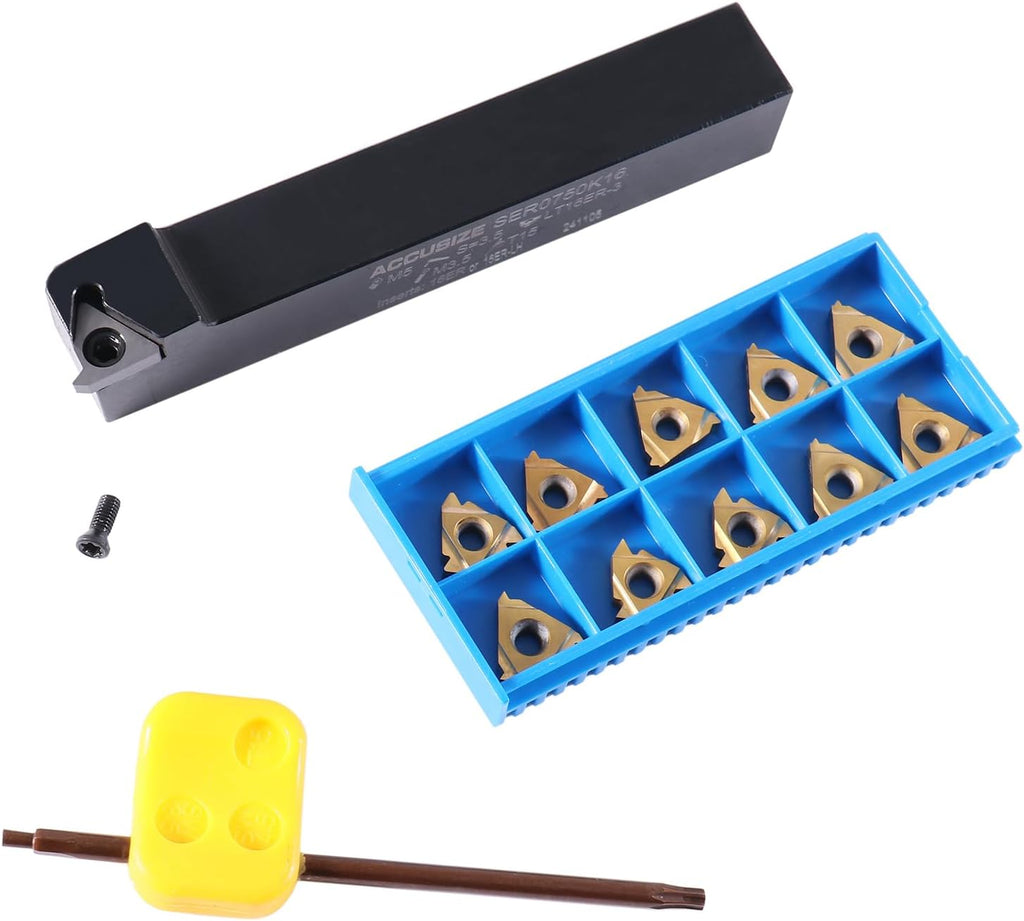 Accusize Industrial Tools 3/4'' Shank Indexable Thread Tool Set, 12Pcs Un External Thread Right, 0028-0283