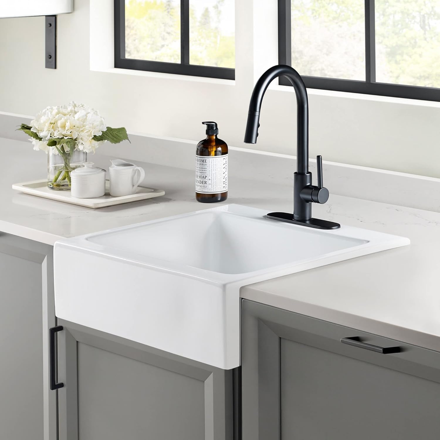 Sinkology Parker White Farmhouse Sink 26 Inch - SureFire Fireclay Apron Front Single Bowl Drop-In Kitchen Sink - Quick-Fit DIY Install for 29 Inch Cabinet in About 1 Hour - Sinkology Everyday Warranty