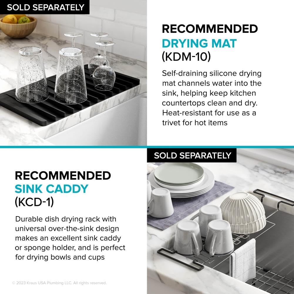 KRAUS Kore 24-Inch Farmhouse Workstation 16 Gauge Single Bowl Stainless Steel Kitchen Sink with Accessories, KWF210-24