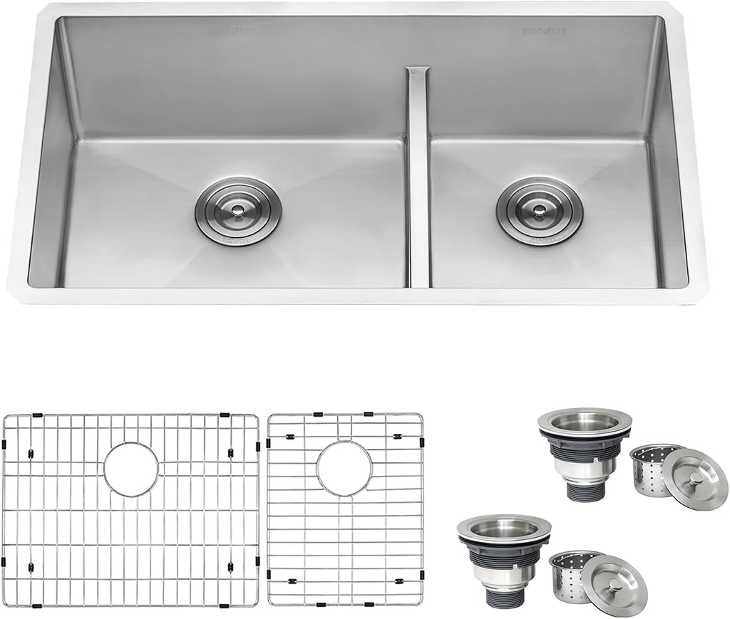 Ruvati 36-inch Low-Divide Undermount kitchen Sink - 60/40 Double Bowl kitchen Sink - 16 Gauge Stainless Steel Kitchen Sink with Brushed Finish, Easy-to-Clean, Undermount Sink - RVH7417