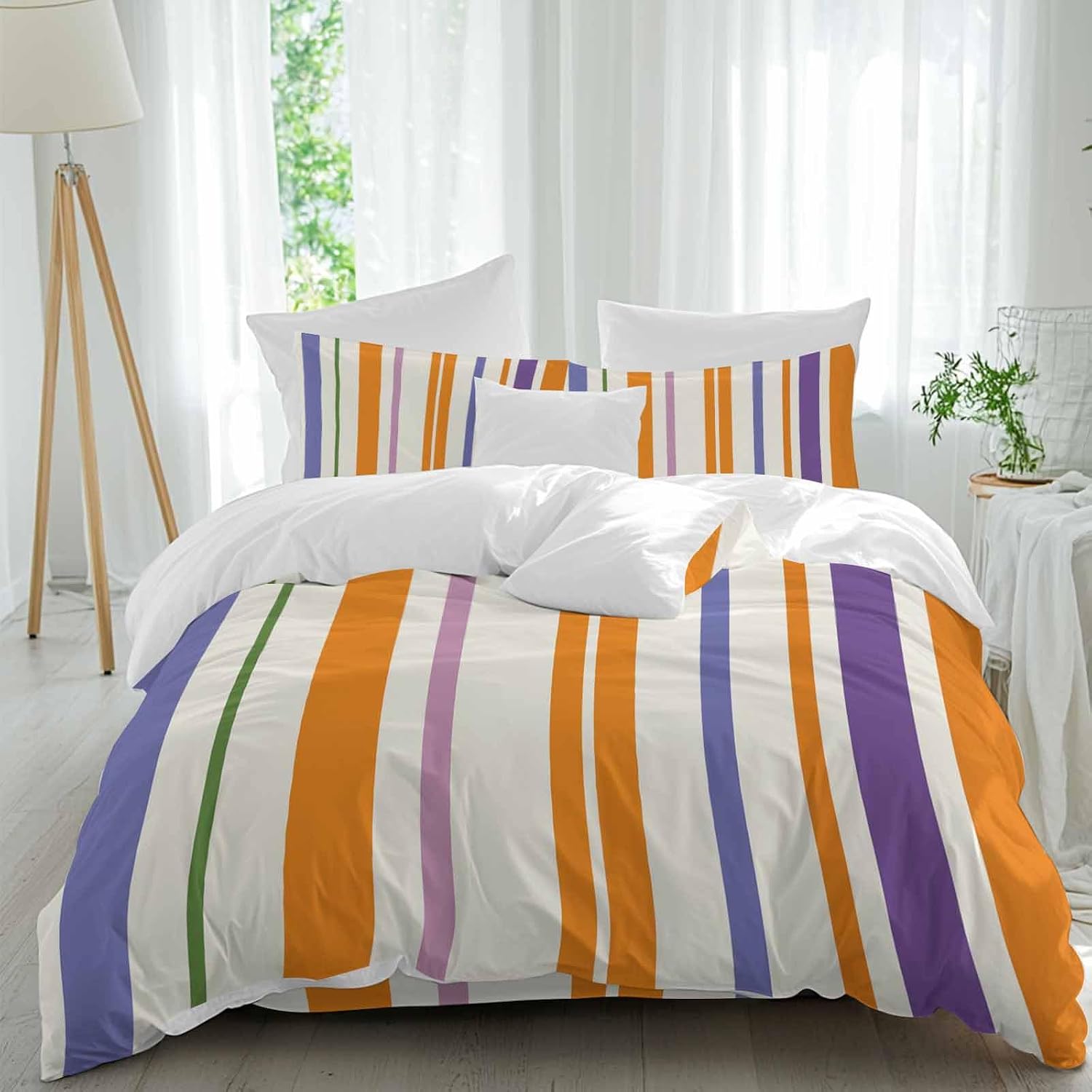 Prime Leader Abstract Basics Pattern Duvet Cover Set Queen Size 4 Pieces Colorful Stripes Modern Style Bedding Set with Zipper Closure, 1 Comforter Cover 92x106 Inches 1 Flat Sheet & 2 Pillow Cases