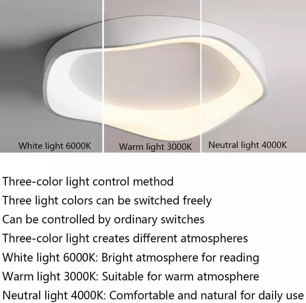 Three-Color Dimming Ceiling Light Side Emitting Design Lighting Ceiling Lamp Creative Modern Minimalist Flat Ceiling Light Fixture for Living Room Bedroom Dining Room Study Room(Dark,52cm)