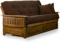 Nirvana Futons Brentwood Tray Arm Futon Frame, Drawers, and Microfiber Fudge Mattress Set - Full, Heritage Finish
