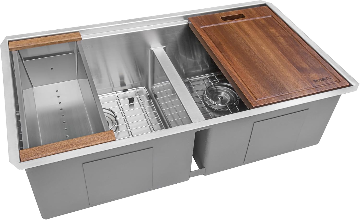 Ruvati 33-inch Workstation Rounded Corners 50/50 Double Bowl Undermount Kitchen Sink - RVH8351