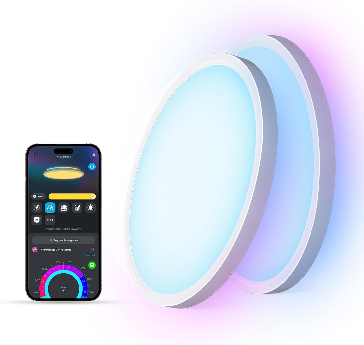Govee Smart Ceiling Light, RGBIC LED Ceiling Light Fixture, 2400LM Flush Mount Light Fixture, DIY Colors, Works with Alexa, 2700K-6500K Lights for Bedroom, Living Room,12 Inch, (White 2 Packs)