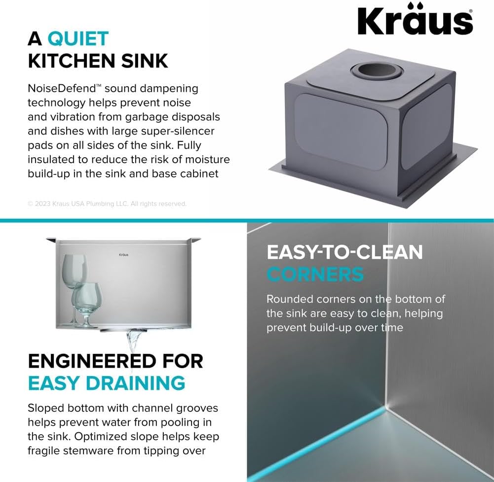 KRAUS Kore 15-Inch Drop In/Top Mount Workstation 16 Gauge Single Bowl Stainless Steel Bar Kitchen Sinks with Accessories