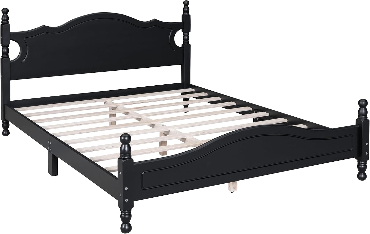 Solid Wood Bed Frame Queen Size, Wooden Retro Style Platform Bed Frame with Headboard and Footboard, Heavy Duty Bed Frame with 10 Wood Slats Support,No Box Spring Needed,Noiseless (Black, Queen)