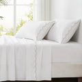Lush Decor Coastal Chic Scalloped Edge Cotton Sheet Set 4 Piece Set Queen Neutral - White Sheets - Scallop Trim - Bed Sheets - Coastal Decor