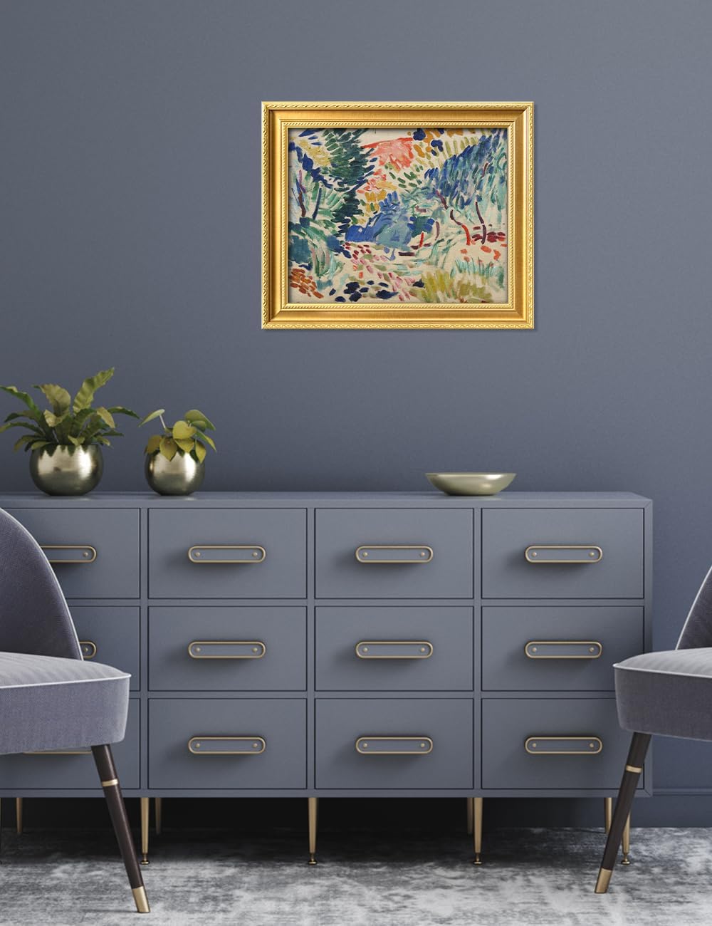 IPIC - In Landscape at Collioure by Henri Matisse, Framed Giclee Print on Canvas, Classic Wall Art with Gold Frame for Living Room or Bedroom, Image: 20x16, Total: 24.8 x 20.8, Made in USA