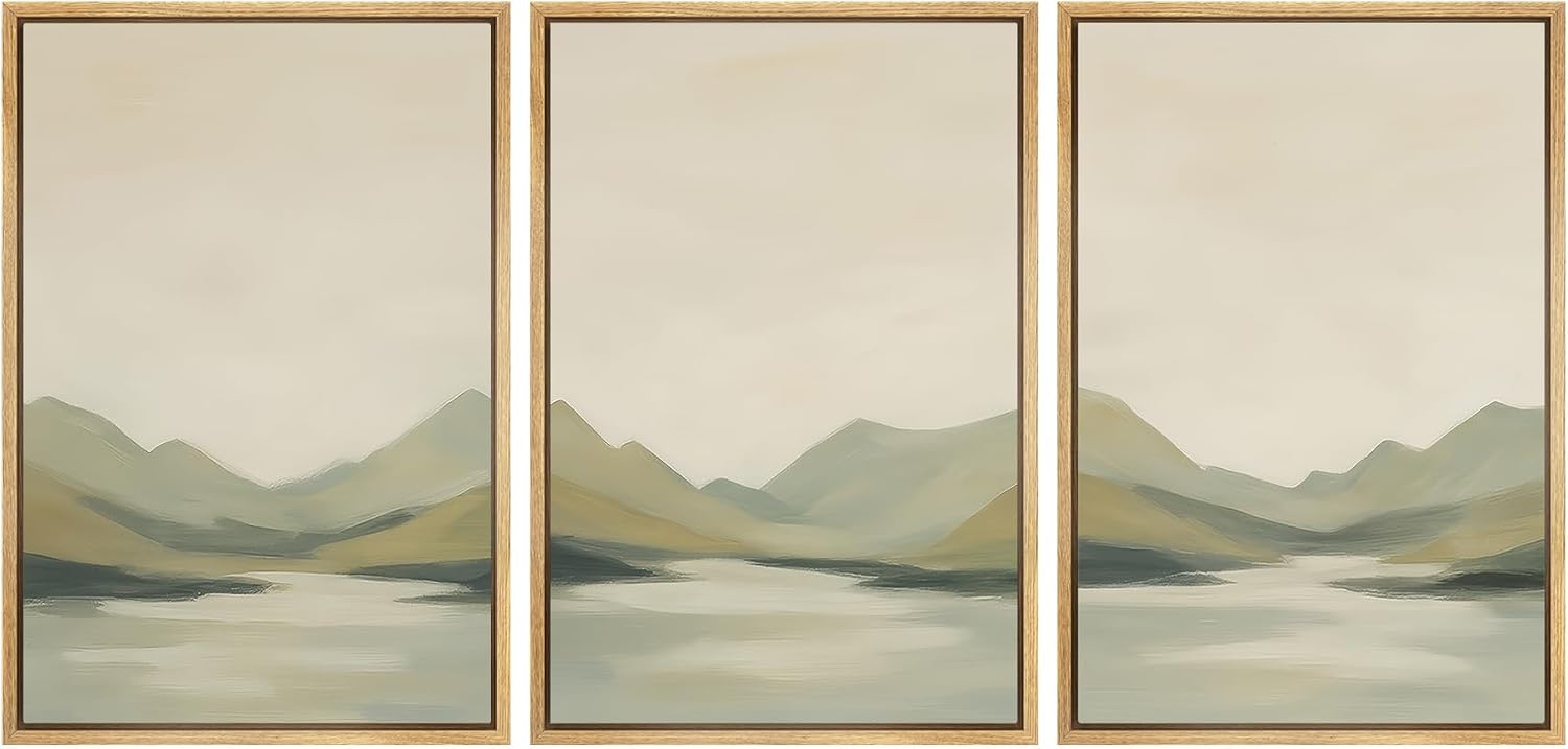 SIGNWIN Framed Canvas Print Wall Art Set Calm Mountain Lake Landscape Minimalist Neutral Illustrations Modern Colorful Ultra for Living Room, Bedroom, Office - 24'x36'x3 Natural