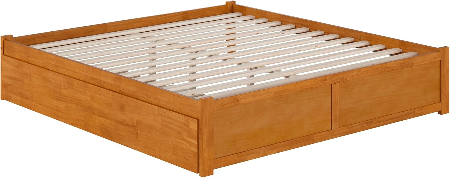 AFI Concord King Solid Wood Platform Bed with Footboard & Twin XL Trundle in Light Toffee