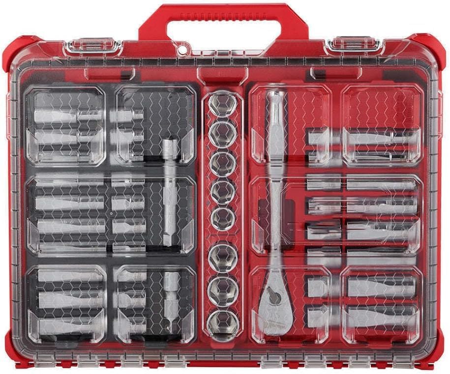 Suitable For Milwaukee 1/2'' Drive Ratchet/Socket Set w/Packout Organizer - 47 PC, Model# 48-22-9487, Silvery