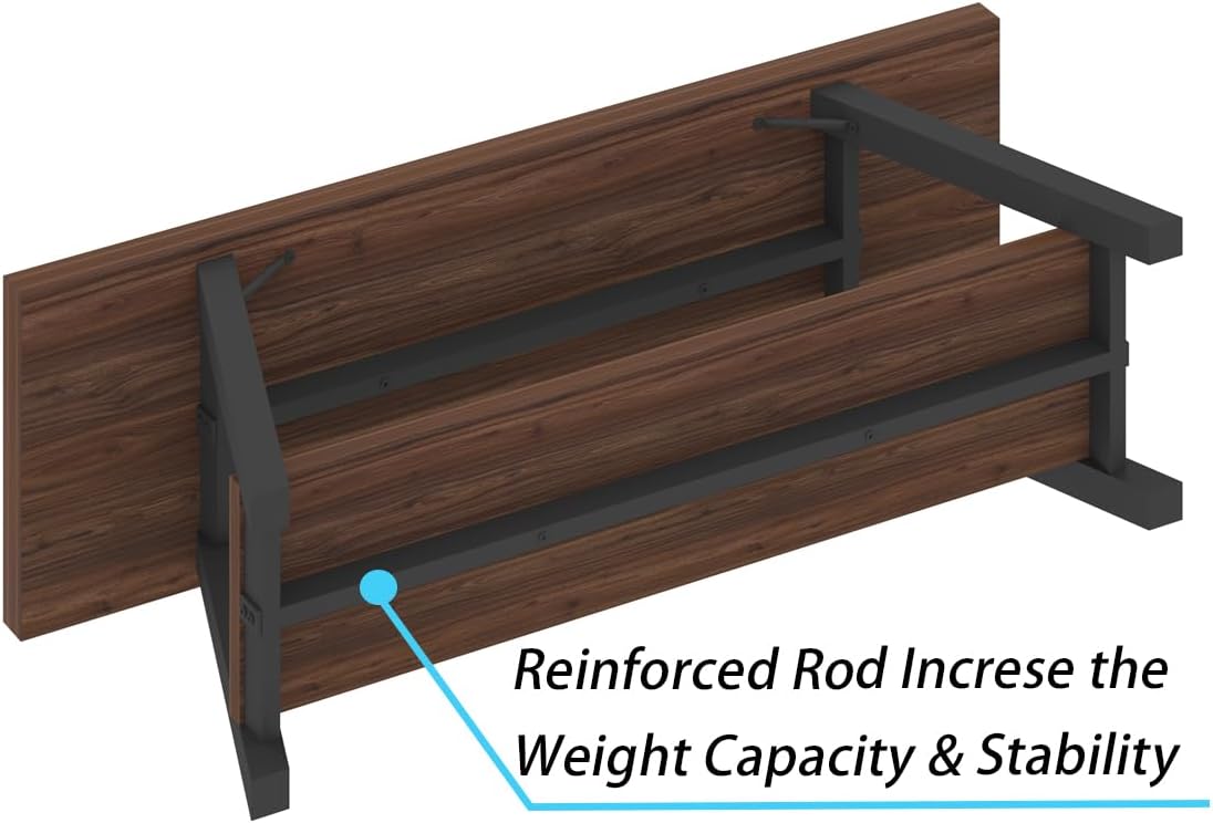 LVB Wood Entryway Bench, Industrial Metal Indoor Shoe Rack, Wooden Storage Bench for Bedroom, Farmhouse Hallway Seating, Walnut, 47 Inch