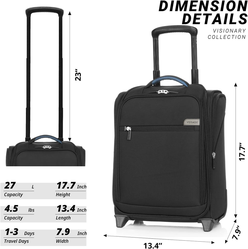 Verage Carry On Underseat Luggage with Wheels & USB Port, 16 Inch Wheeled Spinner Bag Carry-on Luggages for Airlines, Lightweight Suitcase Men Women, Pilots and Crew(16-Inch Rolling Underseat)