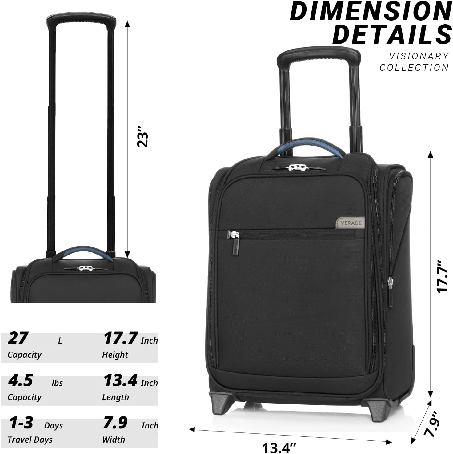Verage Carry On Underseat Luggage with Wheels & USB Port, 16 Inch Wheeled Spinner Bag Carry-on Luggages for Airlines, Lightweight Suitcase Men Women, Pilots and Crew(16-Inch Rolling Underseat)