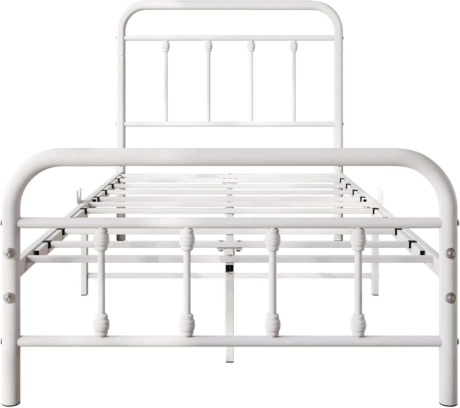 Vintage Twin Size Bed Frame with Headboard and Footboard Mattress Heavy Duty Metal Platform Bed Frame Steel Slat Support (Twin, White)
