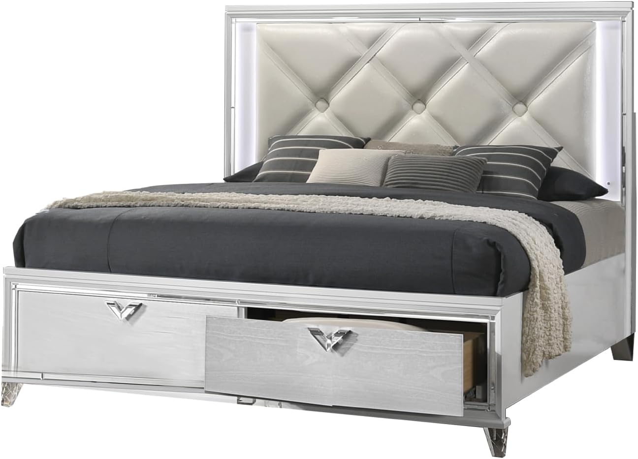 Modern Style King 4PC Bedroom Set with LED Accents & V-Shaped Handles