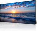 Wapluam Large Canvas Wall Art Sunset Beach Painting Picture Print on Canvas Framed Wall Art for Living Room Wall Decor for Bedroom Modern Coastal Landscape Room Decorations Artwork 60x30 Ready to Hang