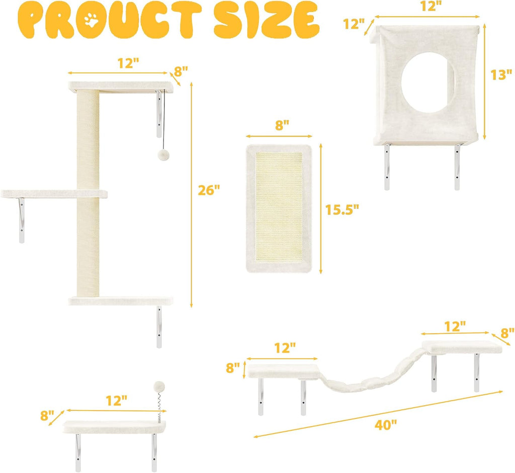 NUNU LAB Cat Wall Shelves, 10-in-1 Wall-Mounted Cat Furniture Set, Large Cat Climber Set with House, Bridge, Steps, Scratcher, DIY Playground, Shelves for Indoor Wall Furniture Set, Beige