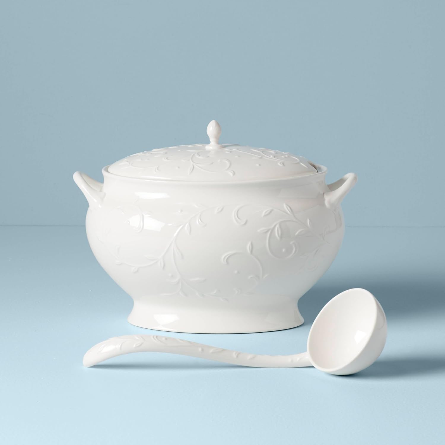 Lenox Opal Innocence Carved Covered Soup Tureen with Ladle, 10-1/4-Inch, White, 152 ounces