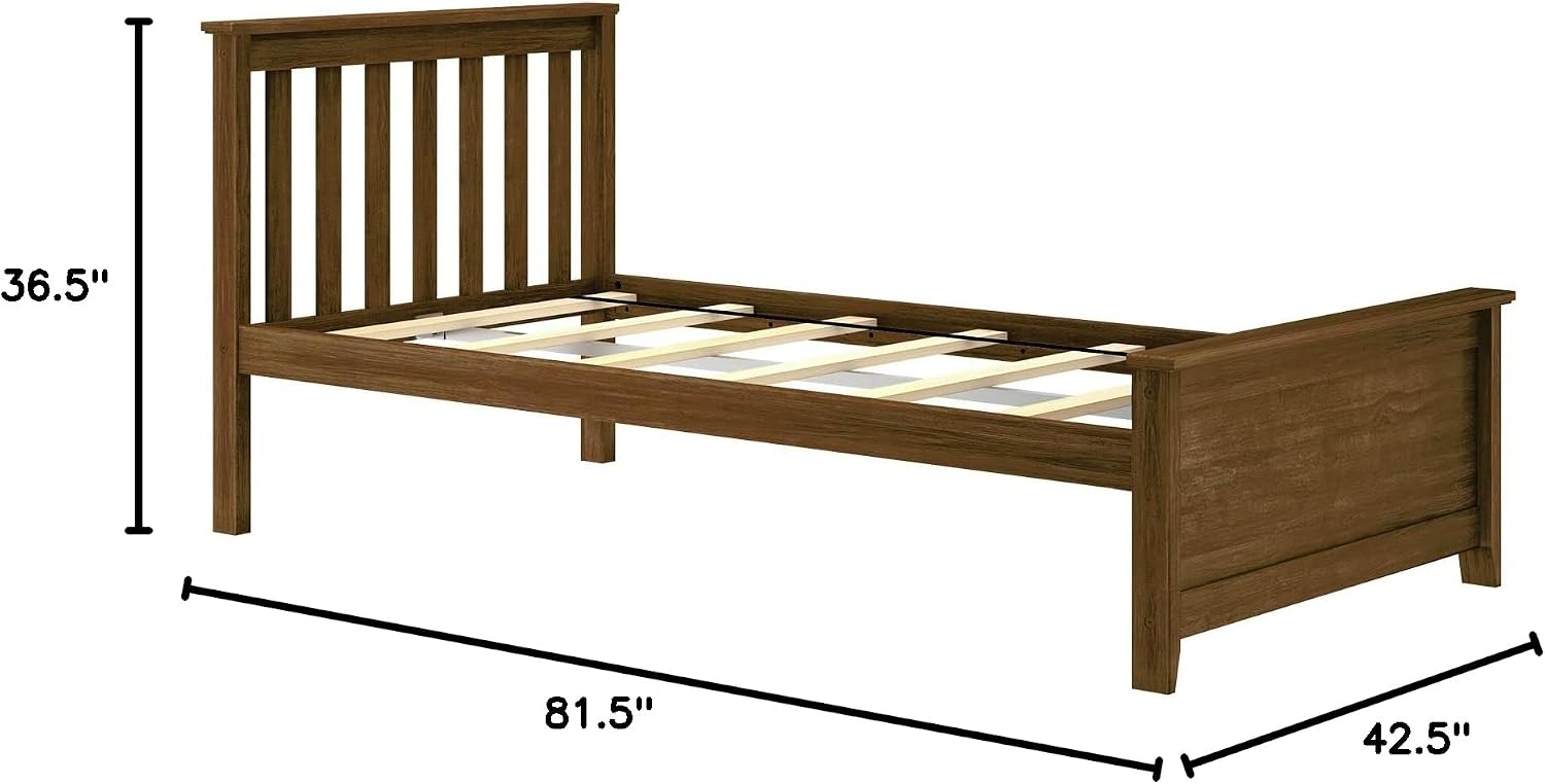 Plank+Beam Solid Wood Twin Bed Frame, Platform Bed with Headboard, Walnut