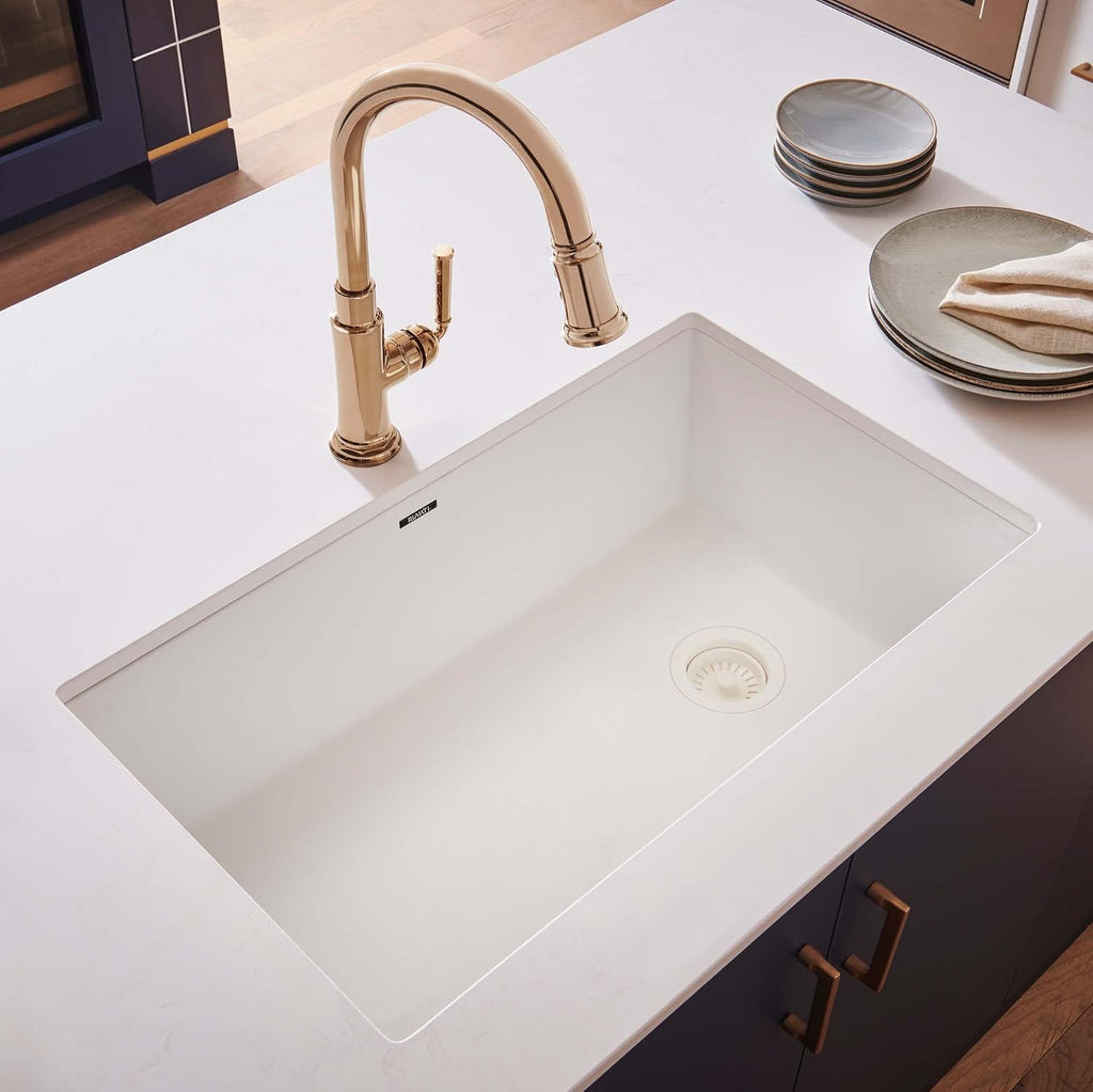 Ruvati 32 x 19 inch epiGranite Undermount Granite Composite Quartz Single Bowl Kitchen Sink - Arctic White - RVG2033WH
