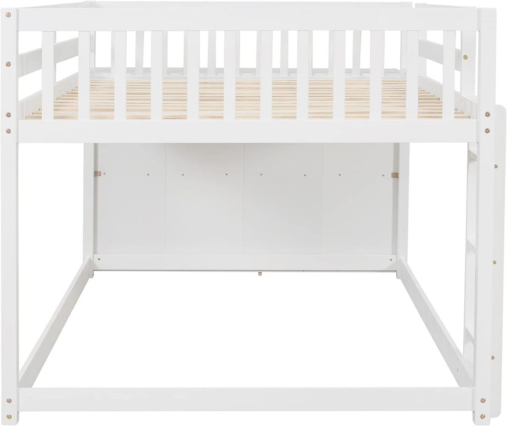 Full-Over-Full Size Bunk Bed, Bedroom Furniture Pine Wood Bed Frame with Storage Drawers and Open Shelves, Drawers and Shelves Set Can Be Moved, for Kids & Teens (White)