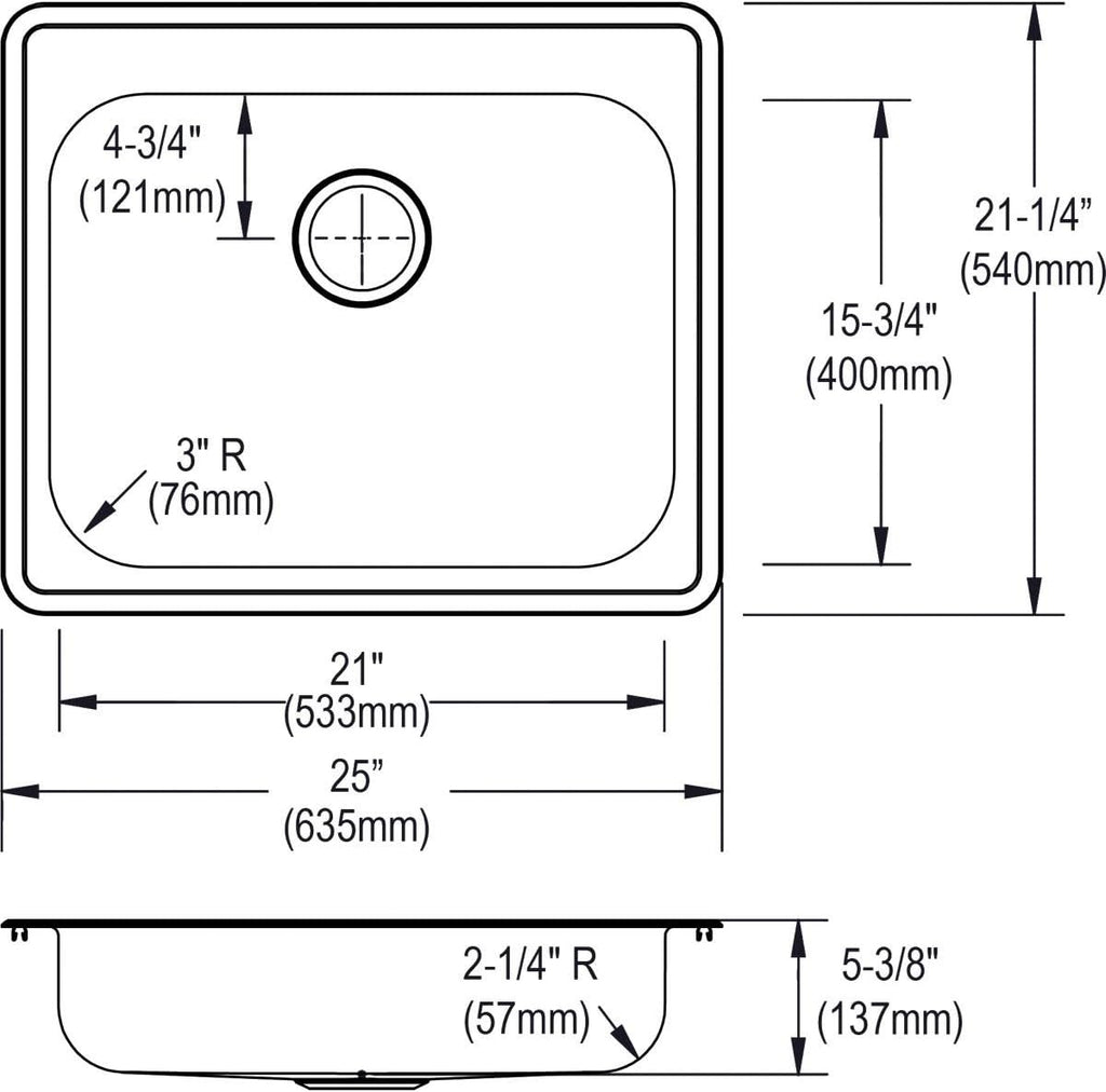 Elkay GE125213 Dayton Single Bowl Drop-in Stainless Steel Sink