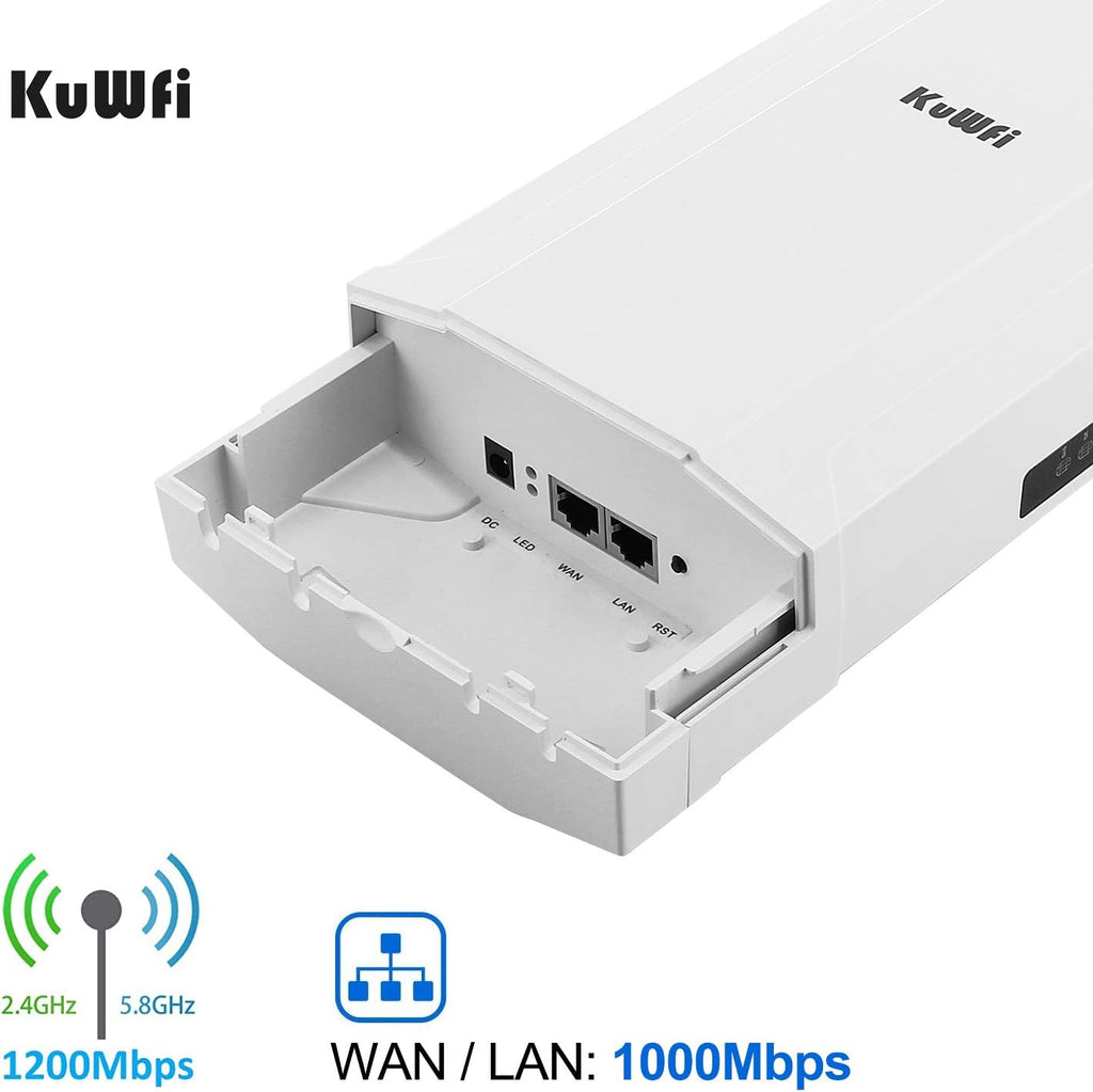 KuWFi Gigabit Wireless Bridge, 1200Mbps WiFi Bridge Point to Point Outdoor, 2.4&5.8G Long Range WiFi Bridge CPE with Panel Antenna Up to 5KM with 48V PoE Power[2-Pack]