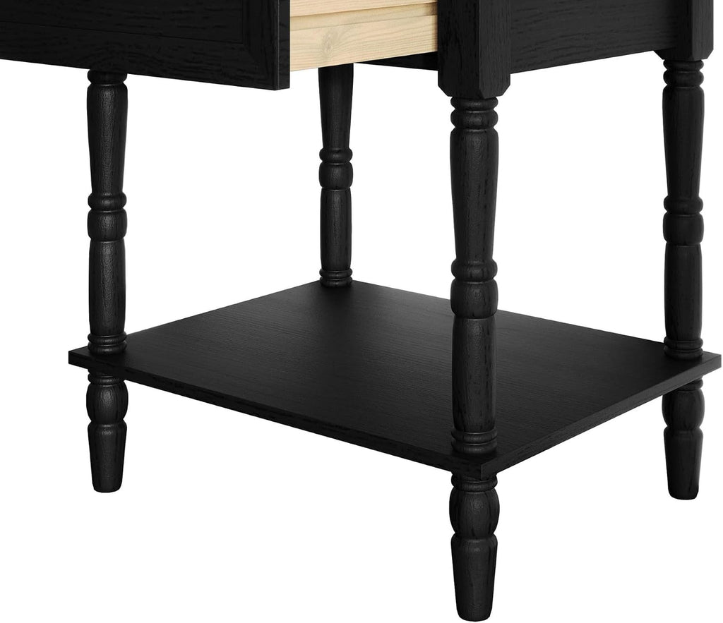 HOME DESIGN Homer Twin Tufted Wingback Upholstered Panel Bed with 2 Matching 1 Drawer Nightstands, Bedroom Furniture Set with Open Shelf Storage, Black Black